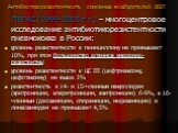ПЕГАС (1999-2005 г.г.) – многоцентровое исследование антибиотикорезистентности пневмококка в России: уровень резистентности к пенициллину не превышает 10%, при этом большинство штаммов умеренно-резистентны уровень резистентности к ЦС III (цефтриаксону, цефотаксиму) не выше 2% резистентность к 14- и 