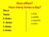 How often? How many times a day? Once Twice 3 times 4 times 5 times 6 times. a day a week a month a year