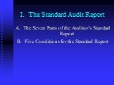 I. The Standard Audit Report. The Seven Parts of the Auditor’s Standard Report Five Conditions for the Standard Report