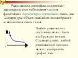 Равновесное состояние полностью характеризуется небольшим числом физических параметров состояния: таких, как температура, объем, давление, концентрация компонентов смеси газов. Любое равновесное состояние может быть изображено точкой. Следовательно, любой равновесный процесс можно изобразить графиче