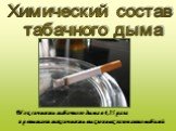 Токсичность табачного дыма в 4,25 раза превышает токсичность выхлопных газов автомобилей. Химический состав табачного дыма