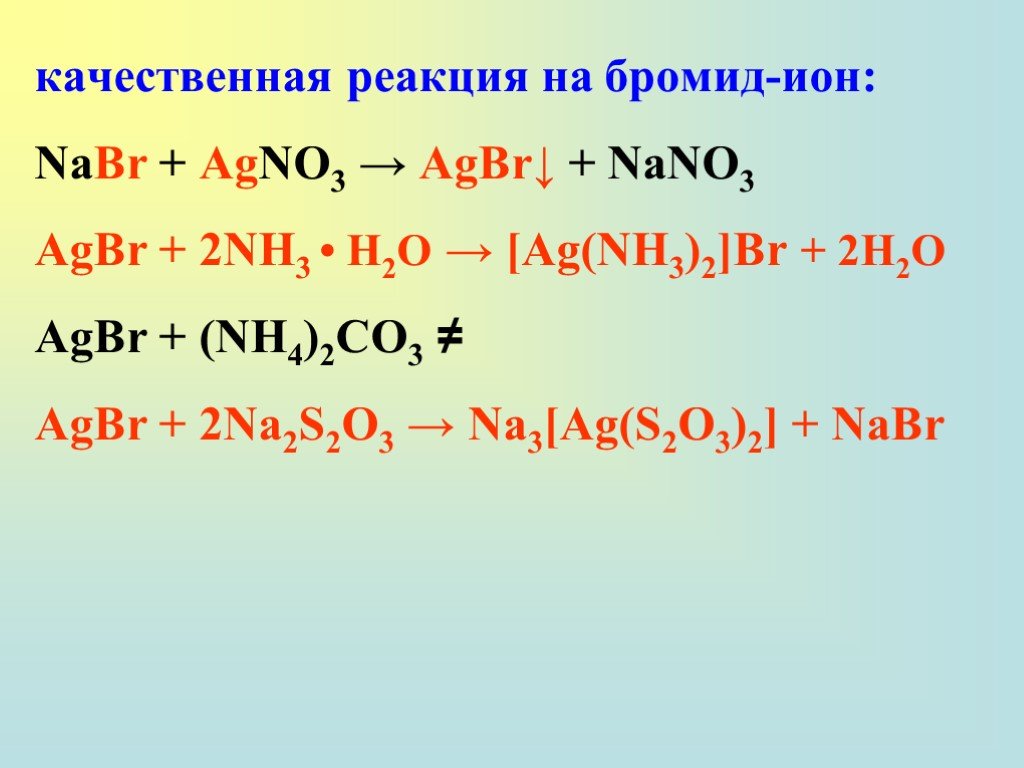 I характерные реакции. Na2 (AG s2o3 )2- AG реакции. Качественные реакции на бромид ионы.