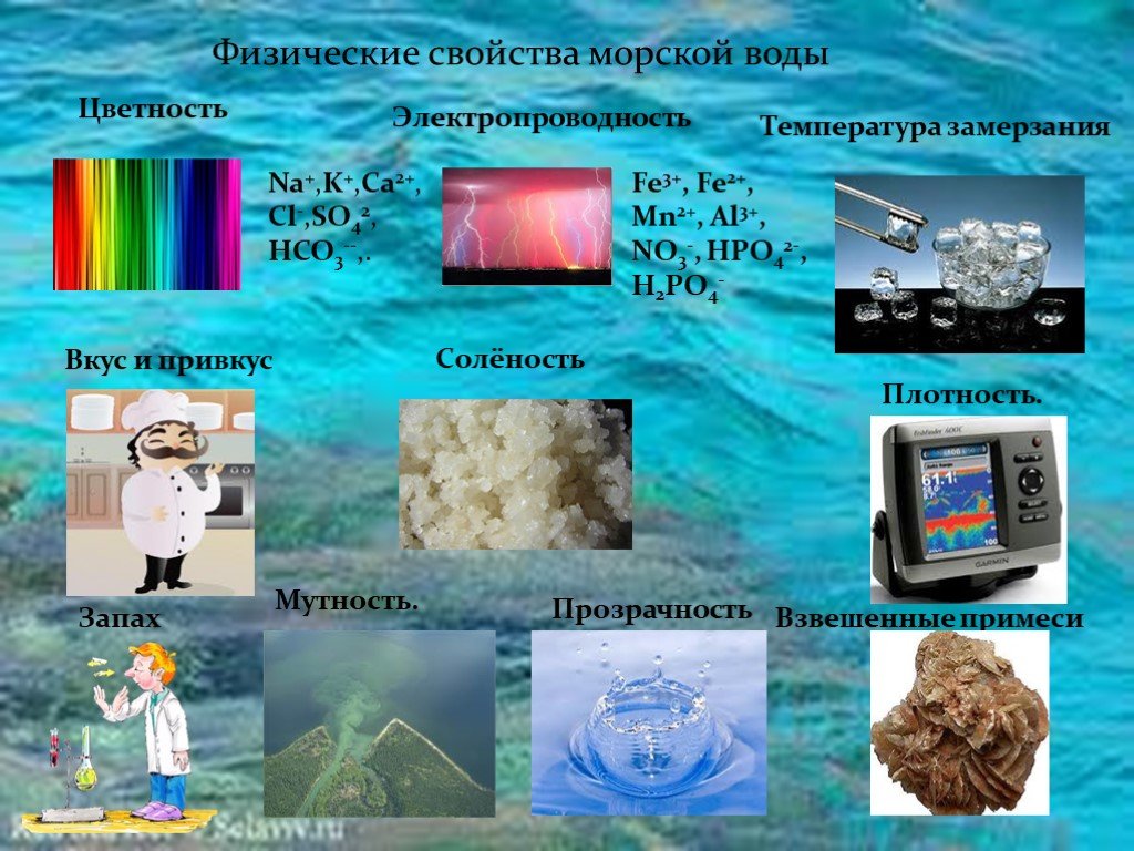 Физическим свойством воды является. Свойства морской воды. Физические параметры морской воды. Физические характеристики воды. Химические характеристики морской воды.