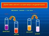 Действие кислот на растворы индикаторов. фиолетовый красный оранжевый розовый лакмус метилоранж. обусловлено наличием в них ионов Н +