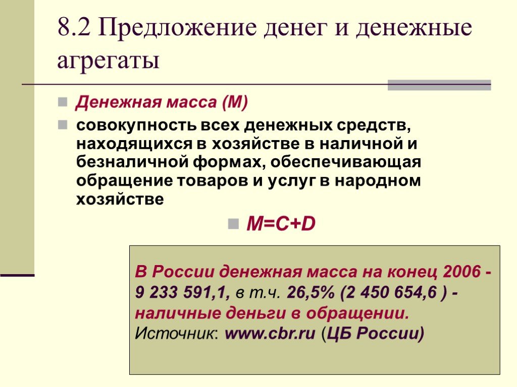 Номинальное предложение. Денежная масса и предложение денег. Номинальное и реальное предложение денег. Предложение денежной массы. Агрегаты предложения денег.