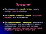 Показания. При пародонтите легкой степени тяжести показан кюретаж карманов. При средней и тяжелой степени - лоскутные операции и их модификации. При локализованных поражениях в пародонте, обусловленных анатомо-морфологическими особенностями зубочелюстной системы, показано иссечение коротких уздечек,