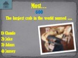 The largest crab in the world named ... Most… 600 4) Jamey 1) Claude 2) Jake 3) Adam