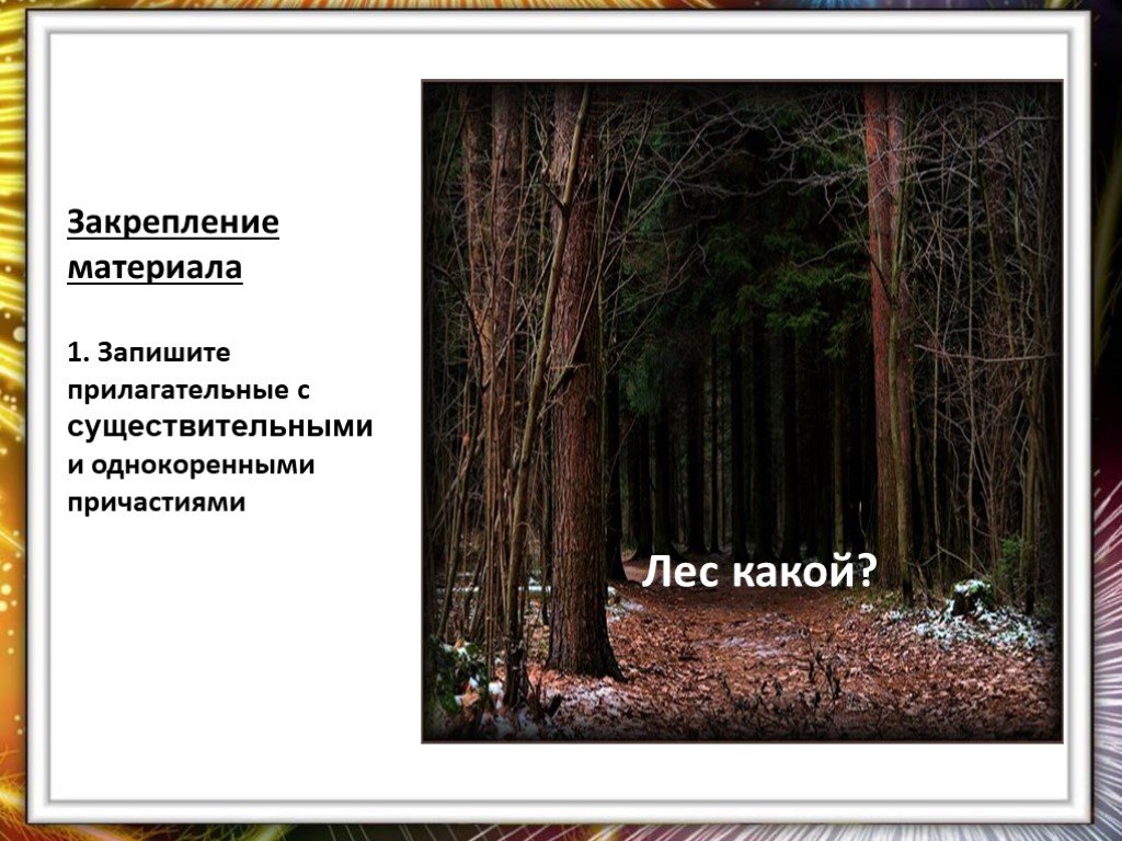 Лес причастия. Лес какой. Лес какой определения. Лес летом какой прилагательные. Лес Причастие.