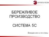 БЕРЕЖЛИВОЕ ПРОИЗВОДСТВО Система 5С. Введение в основы