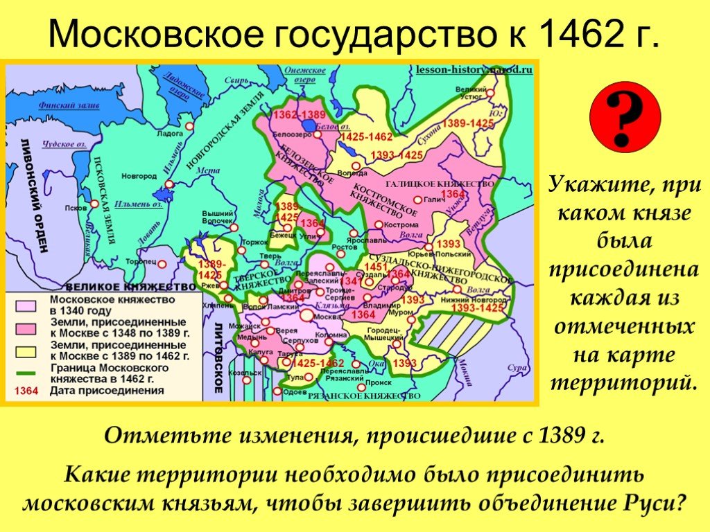 Москва образована в году. Территория Московского княжества при Иване 3. Граница Московского княжества в 1389. Территория Московского государства в 1462.