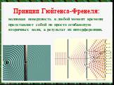 Принцип Гюйгенса-Френеля: волновая поверхность в любой момент времени представляет собой не просто огибающую вторичных волн, а результат их интерференции.