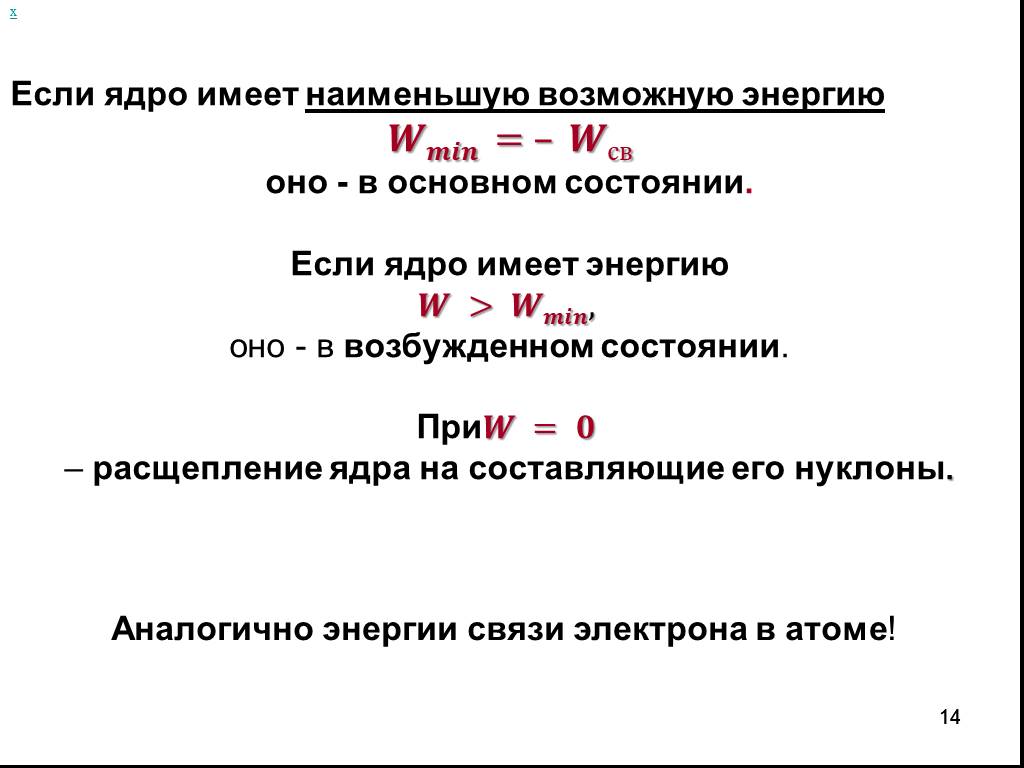 Расщепление ядра. Энергия связи электрона в основном состоянии. Элементы ядерной физики. Возбужденное состояние ядра.