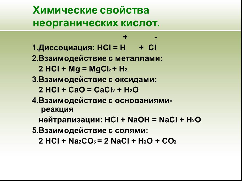 Общие свойства характерны для кислот