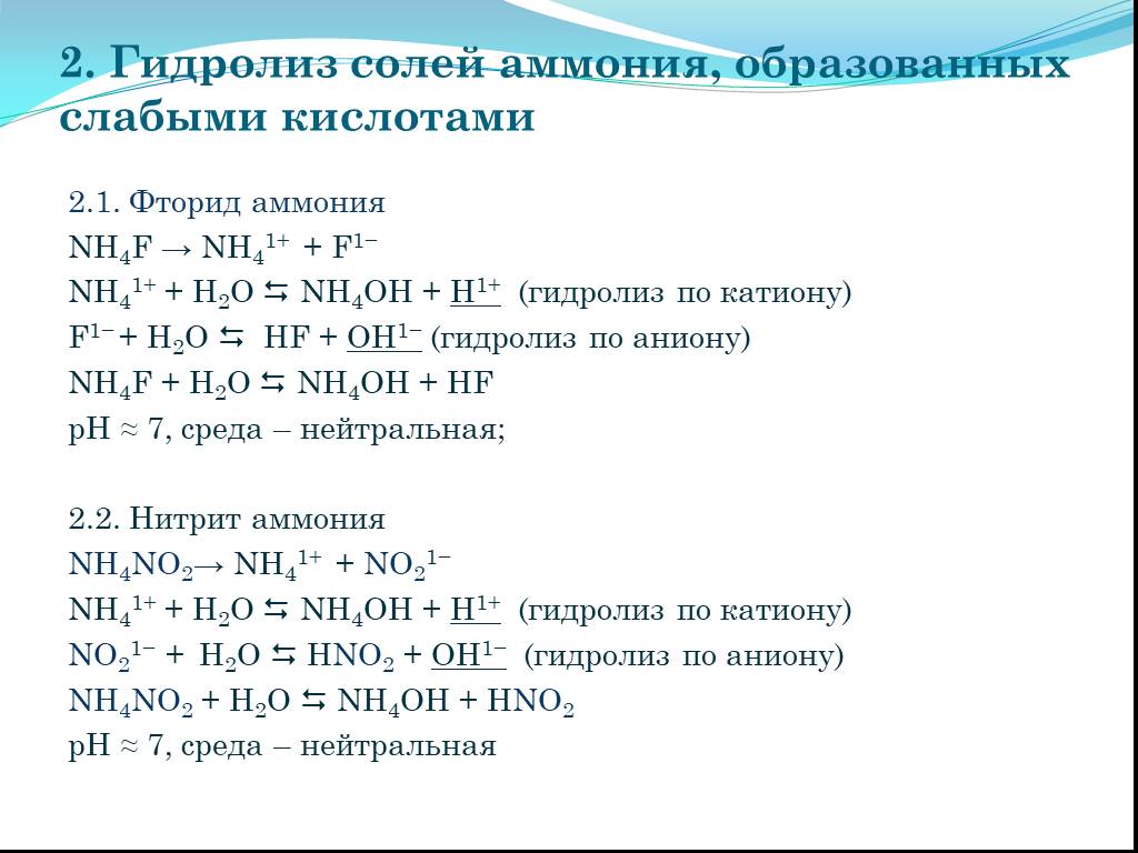 Хлорид аммиака и гидроксид калия. Гидролиз фторида аммония. Соли аммония nh4. Nh4f гидролиз. Гидролиз карбоната аммония.
