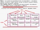 поля записи. Поля — это различные характеристики (иногда говорят — атрибуты) объекта. Значения полей в одной строчке относятся к одному объекту. Разные поля отличаются именами. Одна запись содержит информацию об одном объекте той реальной системы, модель которой представлена в таблице. Структурными 