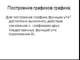 Построение графиков графика. Для построения графика функции у=х2 достаточно выполнить действие умножение с графиками двух тождественных функций у=х (приложение 8).