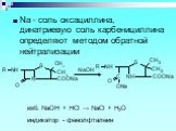 Na - соль оксациллина, динатриевую соль карбенициллина определяют методом обратной нейтрализации. изб. NaOH + HCl → NaCl + H2O индикатор - фенолфталеин
