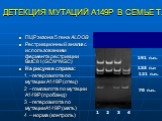 ДЕТЕКЦИЯ МУТАЦИЙ А149Р В СЕМЬЕ Т. ПЦР экзона 5 гена ALDOB Рестрикционный анализ с использованием фермента рестрикции BstC8 I (GCN^NGC) На рисунке справа: 1 –гетерозигота по мутации А149Р (отец) 2 –гомозигота по мутации А149Р (пробанд) 3 –гетерозигота по мутацииА149Р (мать) 4 – норма (контроль). 191 