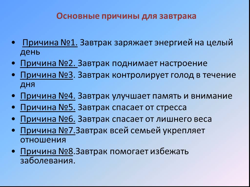 Проект завтрак школьника