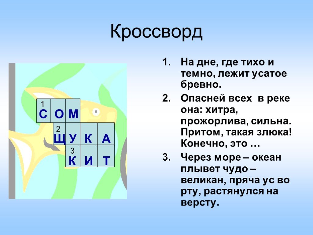 Кроссворд на тему рыба и блюда из рыбы с ответами и вопросами