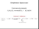 Спиртовое брожение. Суммарная реакция: С6Н12О6 2СО2 + 2С2Н5ОН. Смешанный тип брожения