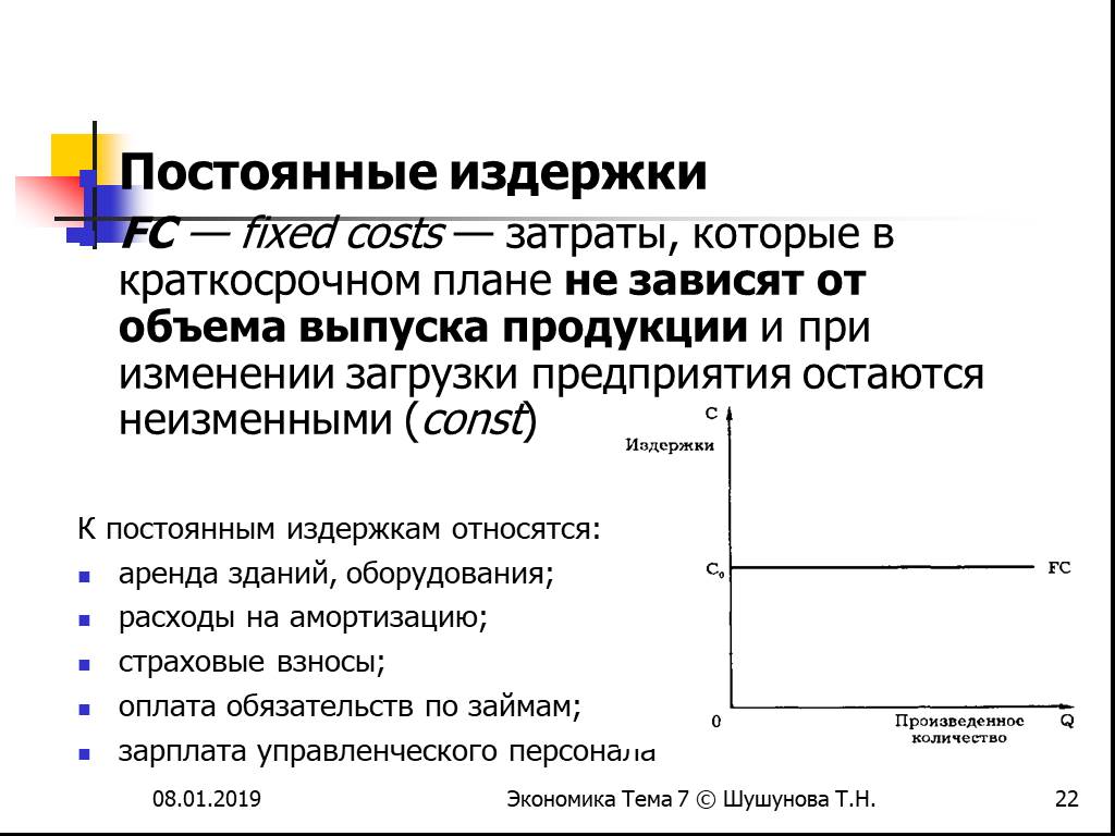 5 постоянных издержек. Постоянные издержки это в экономике. Примеры постоянных издержек производства.