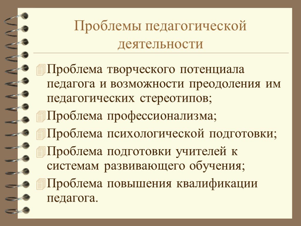 Профессиональные проблемы. Проблемы педагогической деятельности. Трудности в пед деятельности.