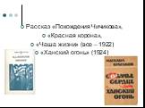 Рассказ «Похождения Чичикова», «Красная корона», «Чаша жизни» (все – 1922) «Ханский огонь» (1924)