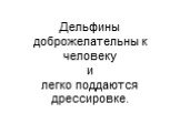 Дельфины доброжелательны к человеку и легко поддаются дрессировке.