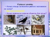 Я решил узнать: ▪ Какие птицы остаются рядом с человеком на зиму? ▪ Чем они питаются? ▪ Какие кормушки можно сделать для птиц?