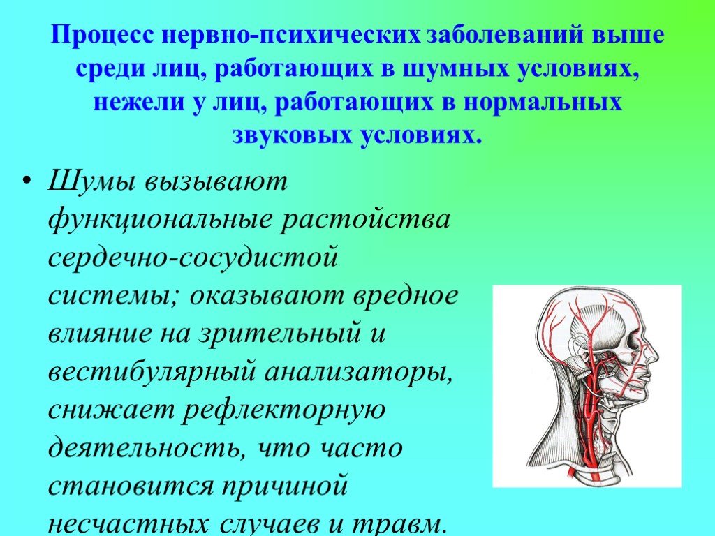 Нервные и психические болезни. Влияние шума на нервную систему человека. Нервно-психические заболевания. Влияние шума на сердечно сосудистую систему человека. Нервные и психические заболевания.