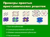 Примеры простых кристаллических решеток. 1-Простая кубическая 2-Гранецентрированная кубическая 3-Объёмно-ценрированная кубическая 4-Гексагональная