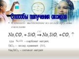6 способ: вытеснение из солей другими оксидами где - карбонат натрия, SiO2 – оксид кремния (IV), Na2SiO3 - силикат натрия