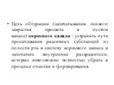 Цель обтурации (запечатывания, полного закрытия просвета в пустом канале) корневого канала - устранить пути просачивания различных субстанций из полости рта в систему корневого канала и запечатать внутренние раздражители, которые невозможно полностью убрать в процессе очистки и формирования.