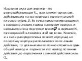 Исходная сила для анализа - это равнодействующая Rxy всех элементарных сил, действующих на все корпуса в горизонтальной плоскости (рис.1). Ее точка приложения находится в середине лезвия лемеха на первом корпусе, и направлена она под углом трения к нормали N, проведенной к лезвию в этой же точке. Ко