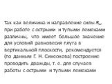 Так как величина и направление силы Rxz при работе с острыми и ту­пыми лемехами различны, что имеет большое значение для условий равновесия плуга в вертикальной плоскости, рекомендуется (по данным Г. Н. Синеокова) построение проводить дважды, т. е. для случаев работы с острыми и тупыми лемехами