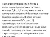 При агрегатировании плугов с колесными тракторами тяговых классов 0,9...1,4 их правые колеса движутся в открытой борозде, поэтому трактор наклонен. В этом случае нижние звенья DC ( рис.1) проектируются на продольно-вертикальную плоскость в виде двух линий, поэтому условие равновесия плуга следует ра