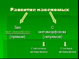 Развитие насекомых. С полным метаморфозом. Без метаморфоза (прямое). С метаморфозом (непрямое). С неполным метаморфозом