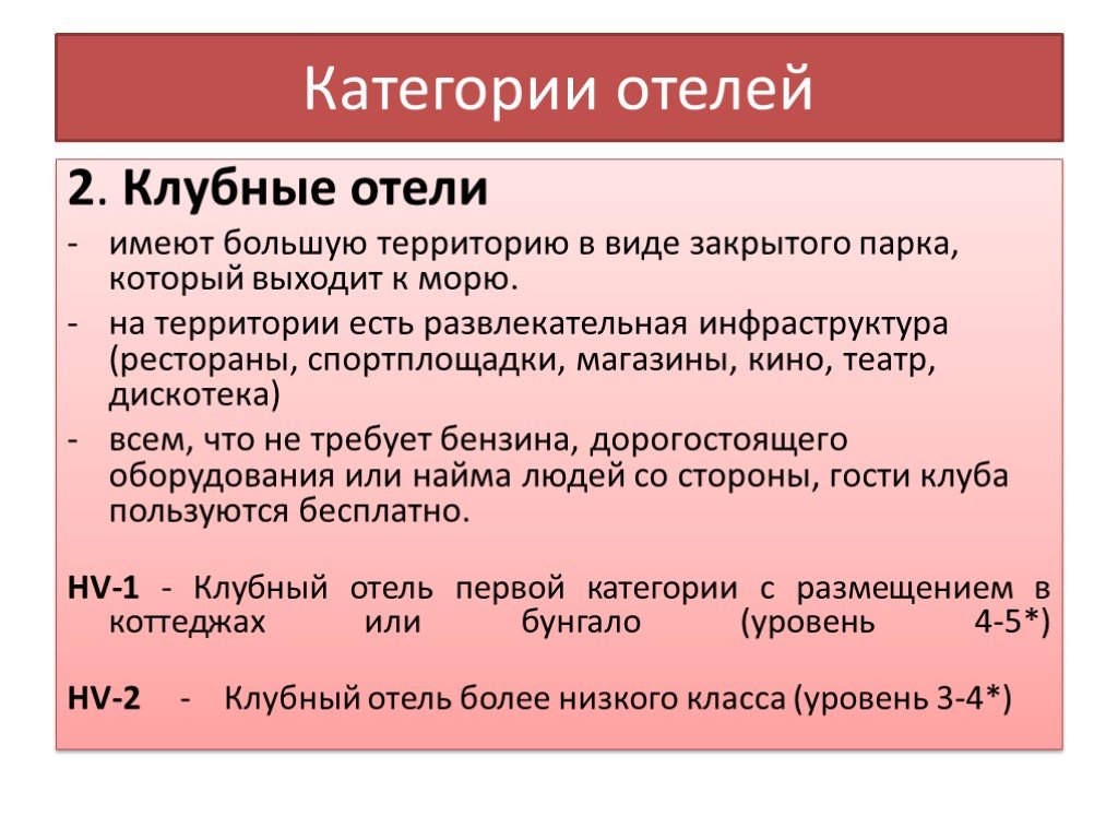 Категории гостиниц