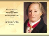 Johann Wolfgang von Goethe - deutscher Schriftsteller, der Gründer der deutschen Literatur in der Neuzeit. Er wurde am 28. August 1749 , Frankfurt am Main geboren.