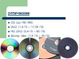 оптические. CD (до 780 Мб) DVD (1,4 Гб – 17,08 Гб) HD DVD (9,4 Гб – 60 Гб) Blu-ray Disc (7,8 Гб – 50 Гб)