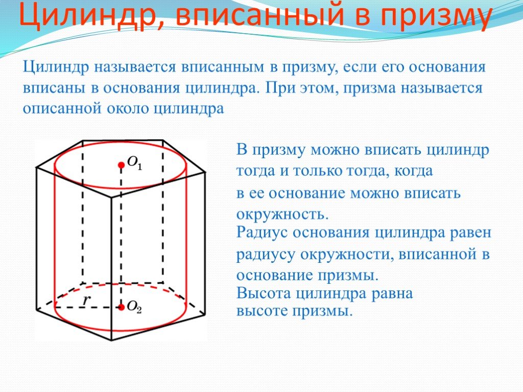 Треугольная призма вписанная в цилиндр. Призма описанная около цилиндра. Вписанный цилиндр. Площадь основания Призмы вписанной в цилиндр. Площадь боковой поверхности цилиндра вписанного в призму.