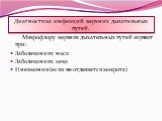 Диагностика инфекций верхних дыхательных путей. Микрофлору верхних дыхательных путей изучают при: Заболеваниях носа Заболеваниях зева Пневмонии(если не отделяется мокрота)