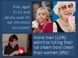 Kids aged 2–12 and adults over 45 eat the most ice cream! More men (13%) admit to licking their ice cream bowl clean than women (8%)!