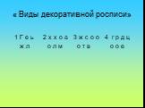 « Виды декоративной росписи». 1 Г е ь 2 х х о а 3 ж с о о 4 г р д ц ж л о л м о т в о о е