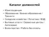 Юриспруденция Образование / Бизнес-образование / Тренинги Складское хозяйство / Логистика / ВЭД Бытовые услуги / Сервисные центры / Автосервис Волонтерство / Работа без оплаты