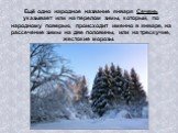 Ещё одно народное название января Сечень указывает или на перелом зимы, который, по народному поверью, происходит именно в январе, на рассечение зимы на две половины, или на трескучие, жестокие морозы.