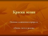 Краски осени. Осенние изменения в природе «Осень- погод восемь»