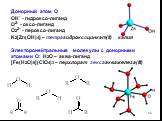 Донорный атом O OH- - гидроксо-лиганд O2- - оксо-лиганд O22- - пероксо-лиганд K2[Zn(OH)4] – тетрагидроксоцинкат(II) калия Электоронейтральные молекулы с донорными атомами O: H2O – аква-лиганд [Fe(H2O)6](ClO4)3 – перхлорат гексаакважелеза(III)