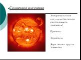 Солнечное излучение. Электромагнитное излучение (вплоть до рентгеновского диапазона) Протоны Электроны Ядра гелия и других элементов
